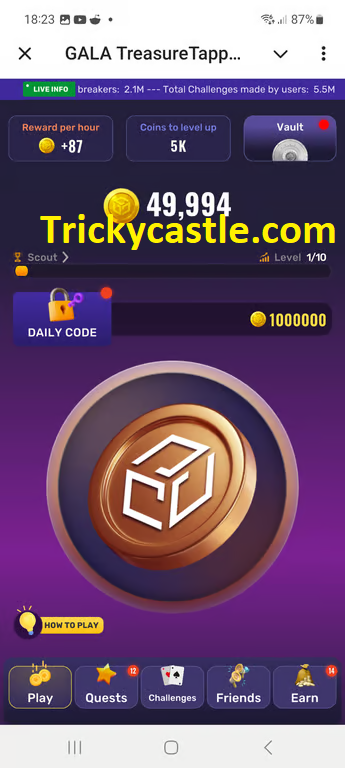 Treasure Tapper Daily Code – October 12