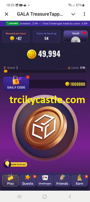 Treasure Tapper Daily Code – October 21
