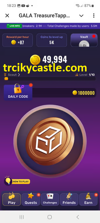 Treasure Tapper Daily Code – October 27