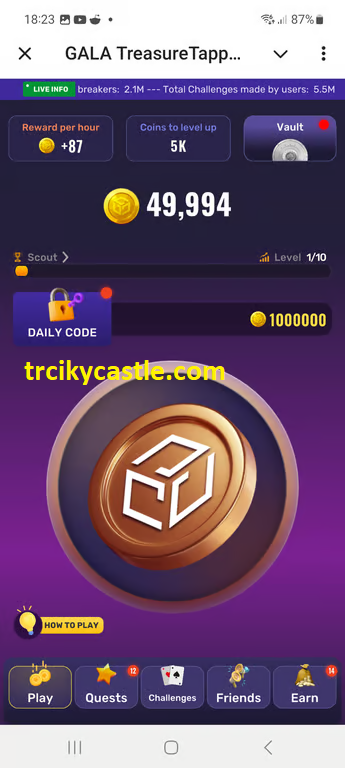 Treasure Tapper daily code for November 30, 2024