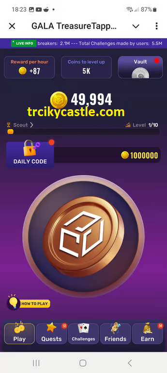 Treasure Tapper daily code for November 27, 2024