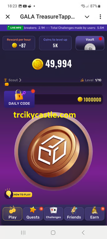 Treasure Tapper daily code for November 25, 2024