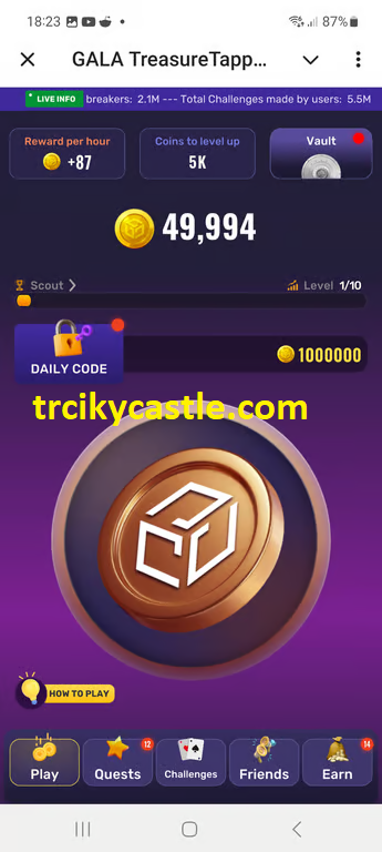 Treasure Tapper Daily Code – November 13