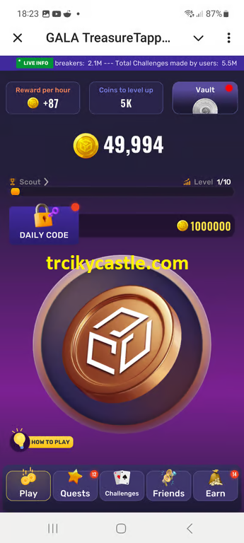 Treasure Tapper daily code for December 10, 2024