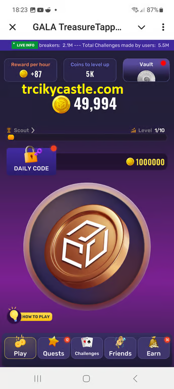 Treasure Tapper daily code for December 03, 2024