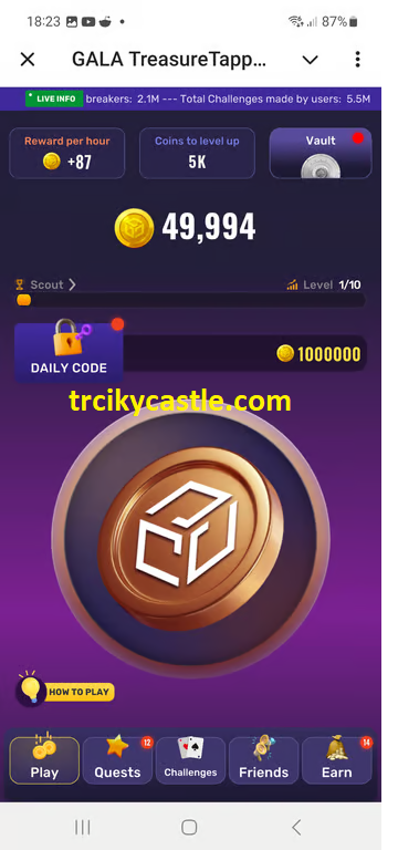 Treasure Tapper daily code for December 01, 2024
