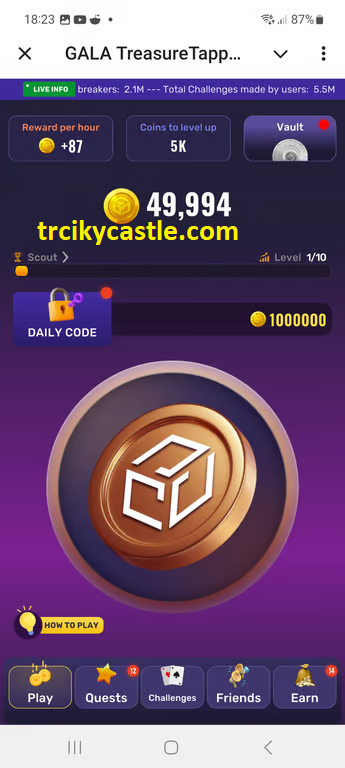 Treasure Tapper daily code for January 01, 2025